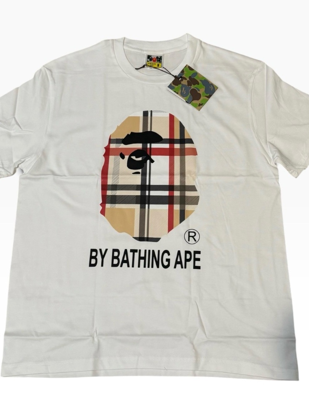 Bape White Plaid Ape Head Short Sleeve Tee